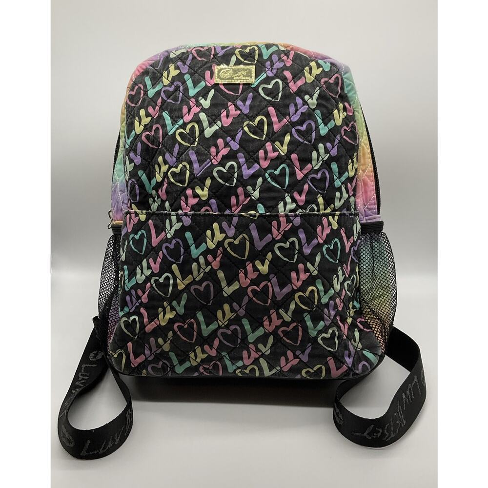 Betsey Johnson Backpack Bag 12”H x 12”W x 3.5” Pink Black Hearts Luv Betsey